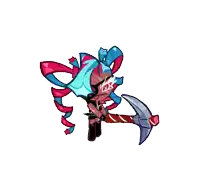 a cartoon character is holding a hammer and a sword .