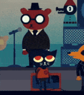a group of cartoon characters including a bear and a cat