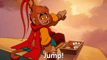a cartoon of a monkey with the word jump written below him