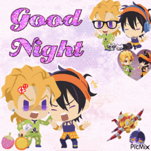 a good night greeting card with a couple of anime characters