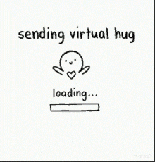 a cartoon of a person sending a virtual hug and loading a hug sent .