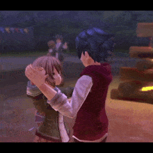 a boy and girl are dancing in a video game