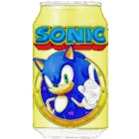 a can of sonic the hedgehog soda with a cartoon character on it