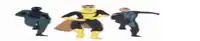 three cartoon characters are standing next to each other on a white background