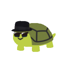 a cartoon turtle wearing sunglasses and a black hat
