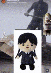 a picture of a stuffed doll next to a picture of a man