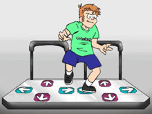 a cartoon of a boy wearing a green shirt that says ' thrasher ' on it