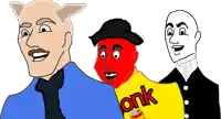 a cartoon of a man with a yellow shirt that says honk