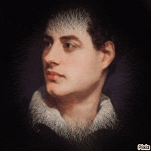 a painting of a young man with a white collar and a black background