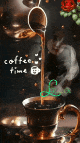 a picture of a cup of coffee with the words coffee time on it