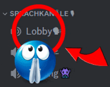 a blue smiley face with a red arrow pointing to the lobby