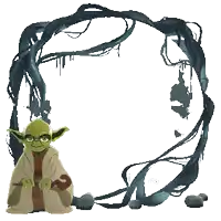 a drawing of yoda sitting in front of a circle of vines