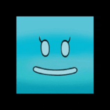 a blue square with a smiley face and horns on its eyes