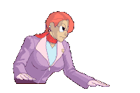 a cartoon drawing of a woman in a purple jacket and red scarf