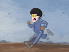a cartoon character wearing a blue jacket and sunglasses with the letters bb on his face