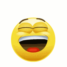 a yellow smiley face is laughing with its eyes closed
