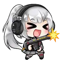 a cartoon girl with headphones is holding a gun