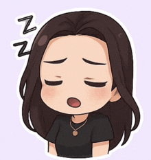 a cartoon drawing of a woman sleeping with the letter n above her