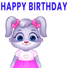 a cartoon rabbit is holding a bouquet of flowers and saying happy birthday
