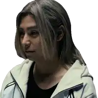 a man with long grey hair is wearing a white hoodie