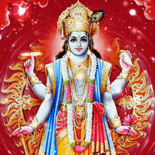 a painting of a deity with many arms holding a lamp