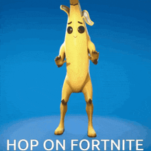 a picture of a banana dancing with the words hop on fortnite below it
