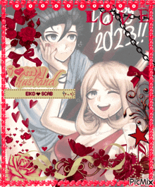 a picture of a man and a woman with the words happy husband on the bottom