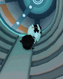 a computer generated image of a person going down a slide with the name niomiura visible