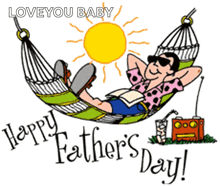 a cartoon of a man laying in a hammock with the words " happy father 's day " below him