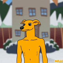 a cartoon drawing of a dog with the name milli on the bottom right