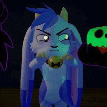a cartoon character with a bell around its neck