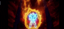 a cartoon character is surrounded by flames and lightning in a video game .