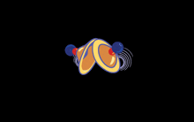 a drawing of a swirl with a yellow and blue object in the center