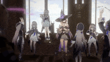 a group of anime characters are standing in a room