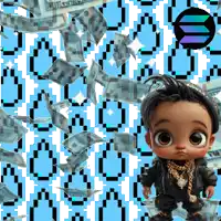 a baby doll is standing in front of a blue and white pattern