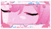 a close up of a girl 's face with her eyes closed and hearts around her