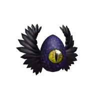 a purple egg with wings and an eye on it