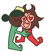 a cartoon of a woman kissing a cartoon character