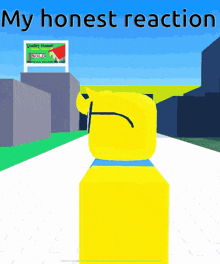 a yellow cartoon character is standing in front of a sign that says " quality homes "