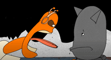 a cartoon drawing of a worm and a cat