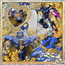 a picture of a robot with a picture of a man in a heart shaped frame and the words picmix on the bottom