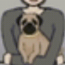 a man is holding a pug dog on his lap