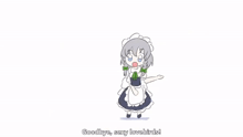 a cartoon girl in a maid outfit is dancing and saying goodbye , sexy lovebirds .