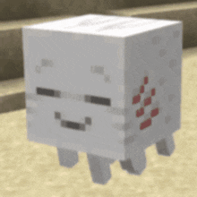 a white minecraft block with a face on it is standing on the ground .