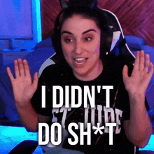 a woman wearing headphones says i did n't do sh*t