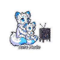 a sticker of a furry couple sitting in front of a television with the words auto mode below them