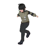 a pixel art of a boy dancing with buttons on his shirt