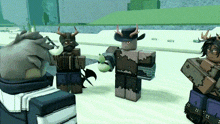 a group of roblox characters are standing on a snowy surface