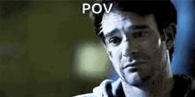 a close up of a man 's face with a bloody nose and a caption that says pov .