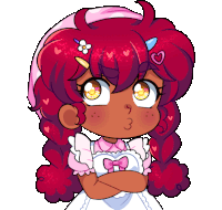 a cartoon drawing of a girl with red hair and hearts on her head